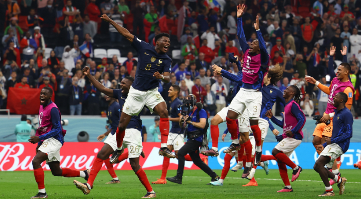 France defeat Morocco in the semi finals of the 2022 World Cup in Qatar