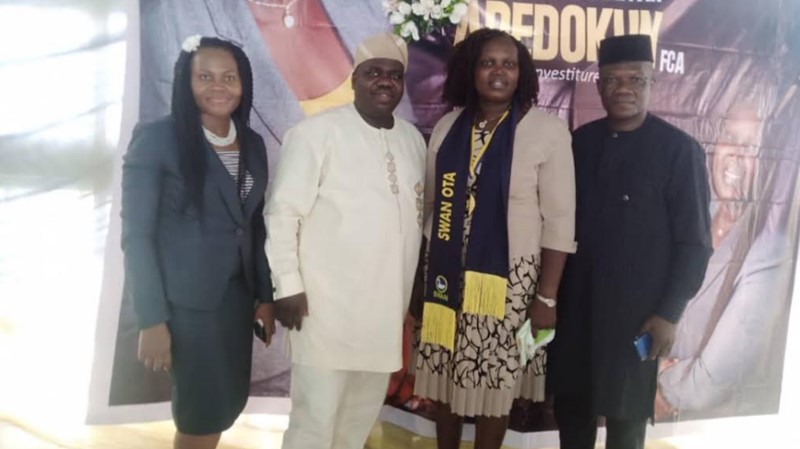 The new chairperson of SWAN Ota Chapter, Modupe Adedokun (third in the picture), with Mrs. Taiwo Odewenwa of BNI, her husband -Tpl Olugbenga Adedokun and Mr. Chimaobi Agwu of BNI Nigeria