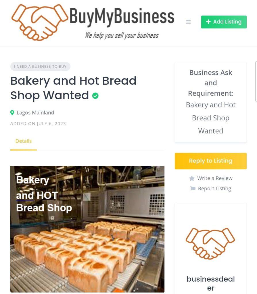 A listing in Buy My Business  - BuyMyBusiness) - platform