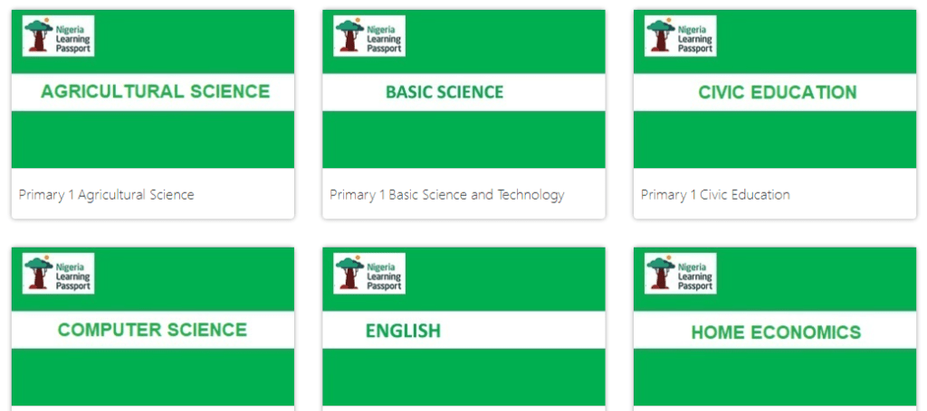 Subjects on the Nigerian learning Platform