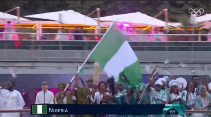 Nigeria's contingent to the Paris Olympics 2024 during the opening ceremony on the Siene River